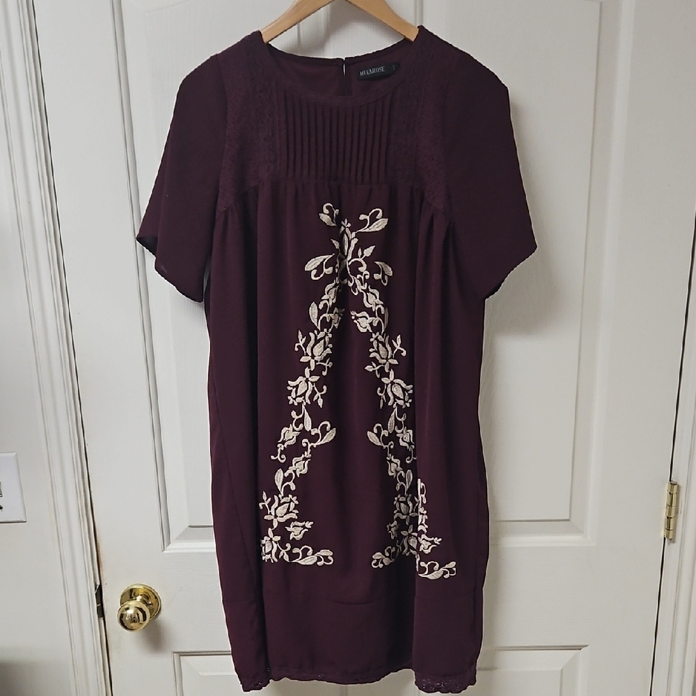 Mikarose Burgandy Embroidered Dress
